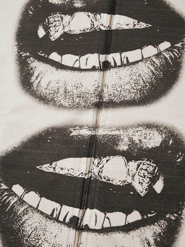 BLACK AND WHTIE LIPS ZIPPER BEIGE