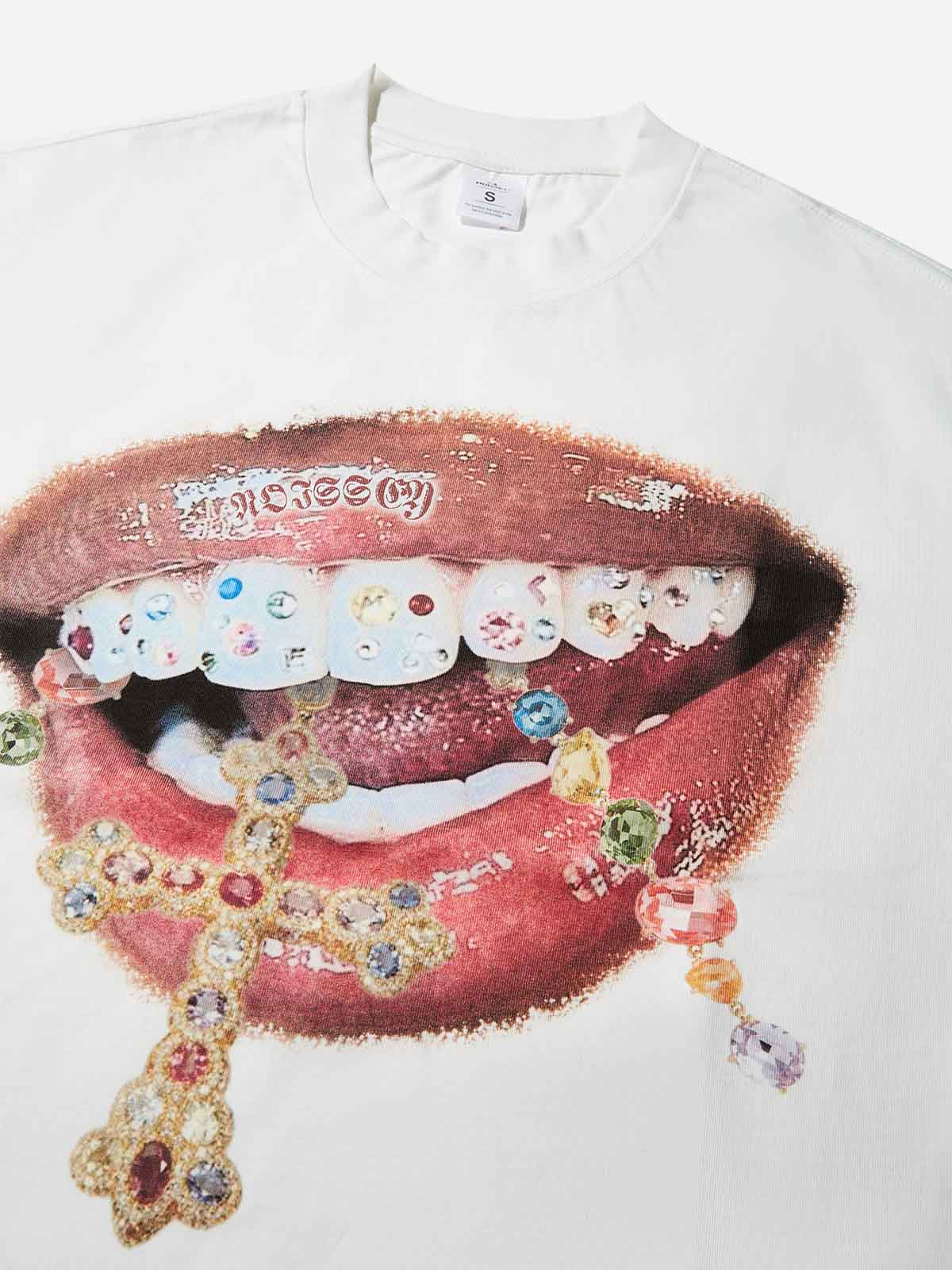 DIAMOND TEETH CROSS PRINT BOXY T-SHIRT