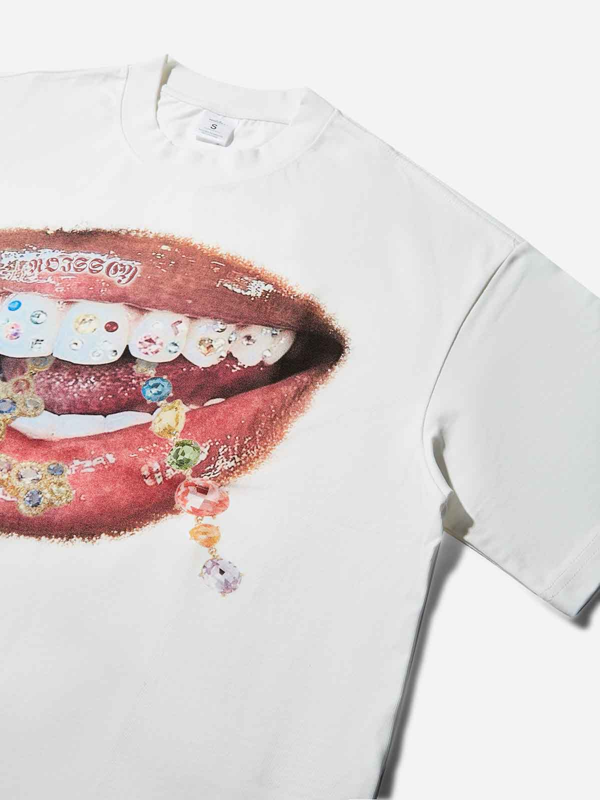 DIAMOND TEETH CROSS PRINT BOXY T-SHIRT