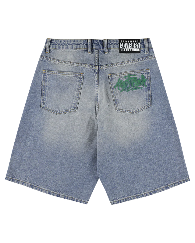 KEEP IT CLEAN LOOSE SHORT BLUE EMBROIDED
