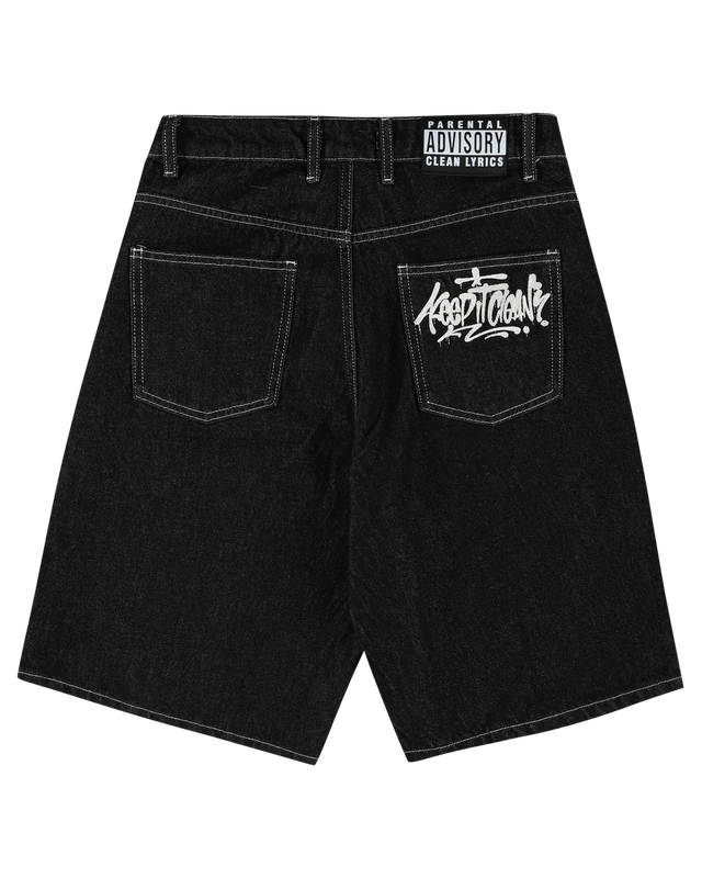 KEEP IT CLEAN LOOSE SHORT BLACK EMBROIDED