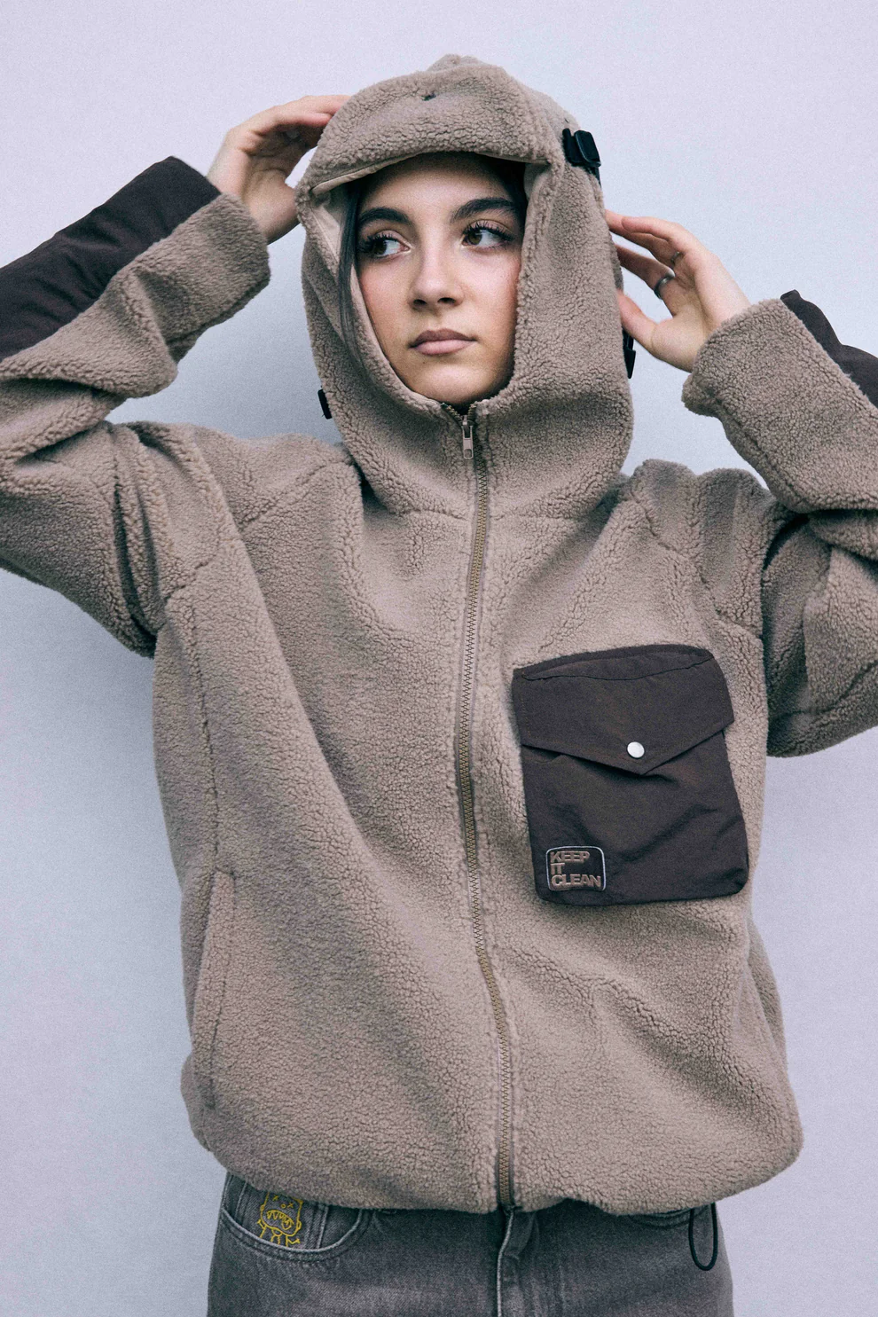 KEEP IT CLEAN SHERPA JACKET MOCHA BROWN
