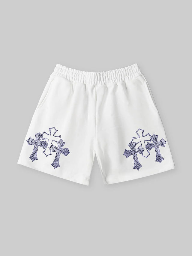 BLUE DIAMOND CROSS WHITE SHORTS