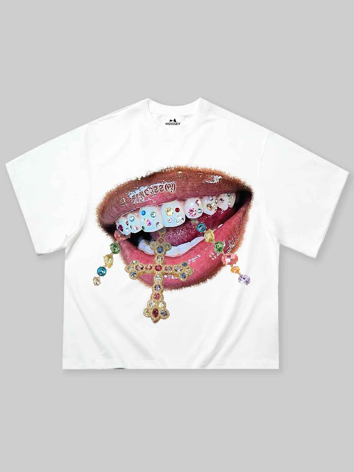 DIAMOND TEETH CROSS PRINT BOXY T-SHIRT