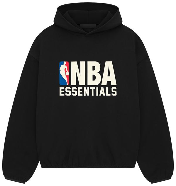 Black hoodie with NBA Essentials logo on a white background