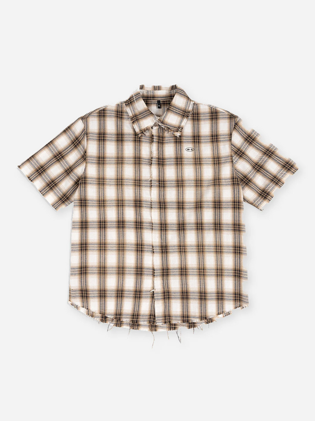 FRAYED PLAID SHIRT BROWN