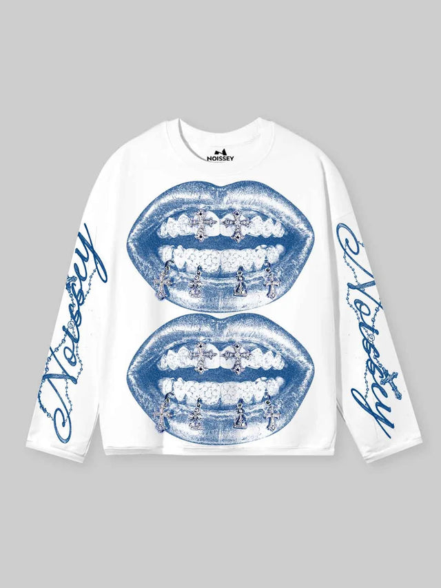 VINTAGE BLUE LIPS LONGSLEEVE WHITE