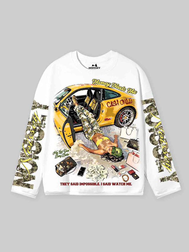 MONEY NEEDS ME CAMO LONGSLEEVE WHITE
