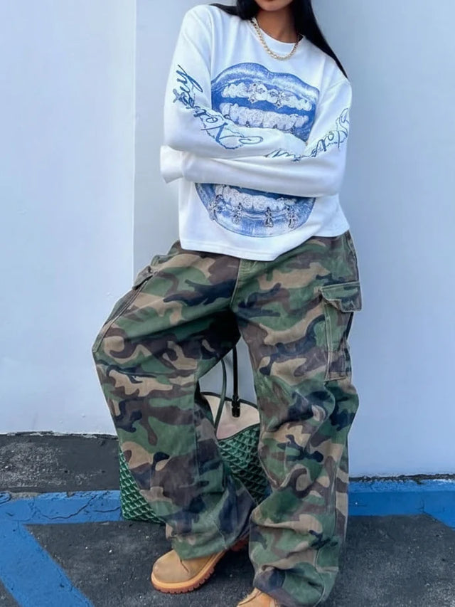 VINTAGE BLUE LIPS LONGSLEEVE WHITE
