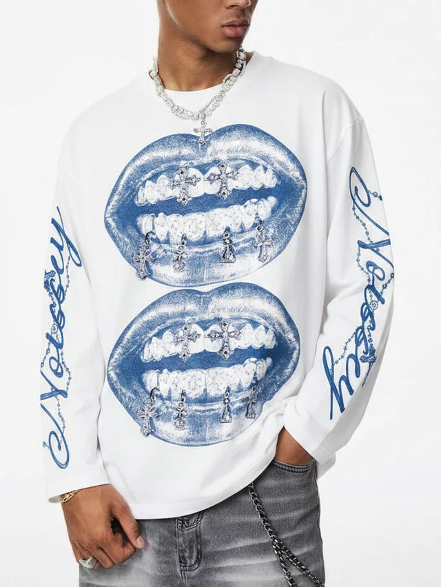VINTAGE BLUE LIPS LONGSLEEVE WHITE