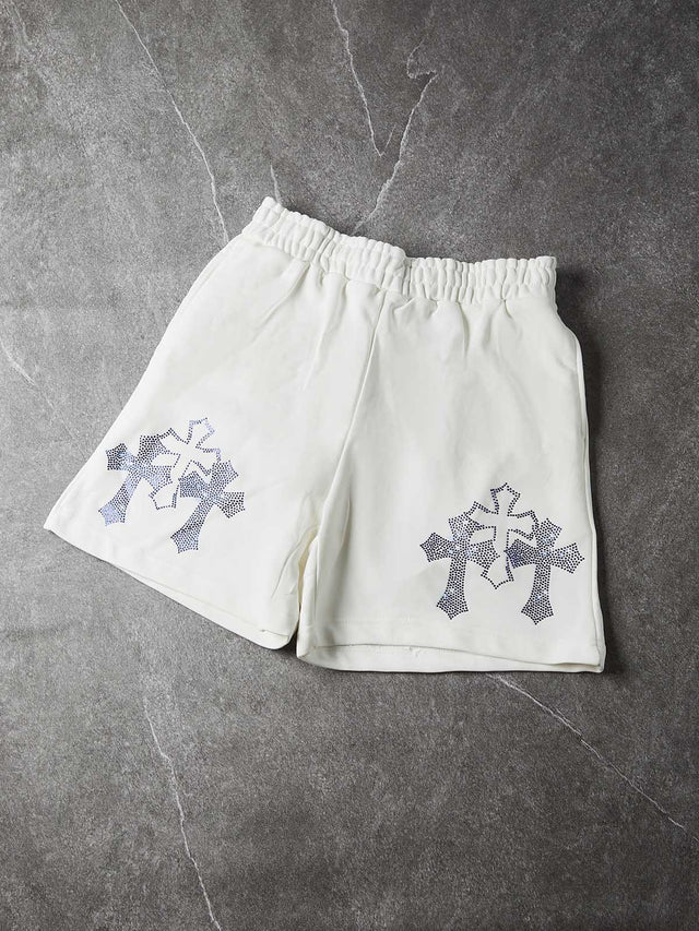 BLUE DIAMOND CROSS WHITE SHORTS