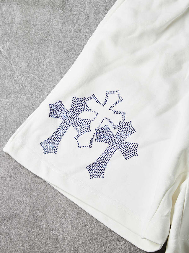 BLUE DIAMOND CROSS WHITE SHORTS
