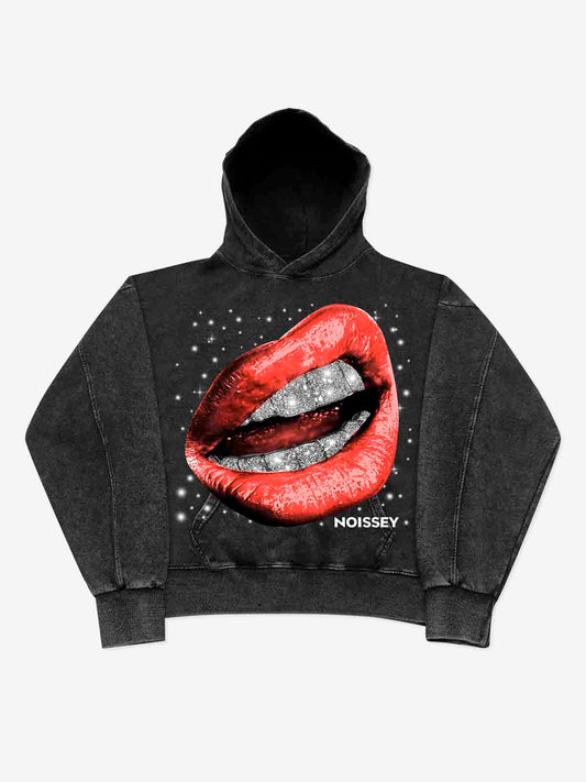 RED LIPS BLACK HOODIE