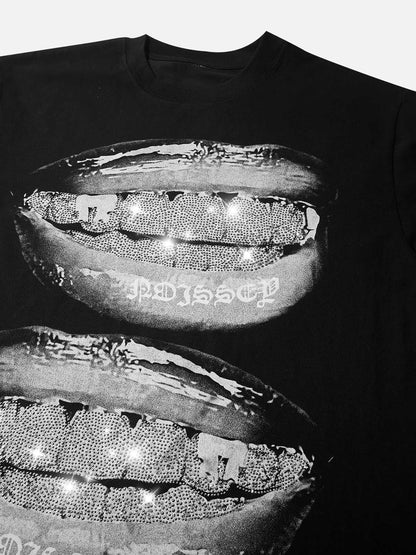 GLITTERING DIAMOND GRILLS T-SHIRT BLACK
