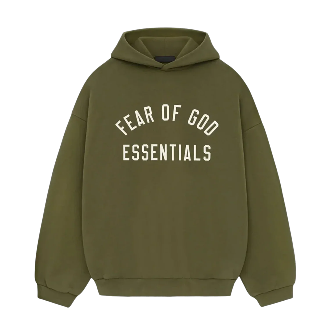 FEAR OF GOD ESSENTIALS FLEECE HOODIE MILITARY GREEN