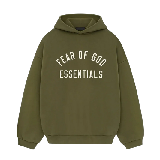 FEAR OF GOD ESSENTIALS FLEECE HOODIE MILITARY GREEN