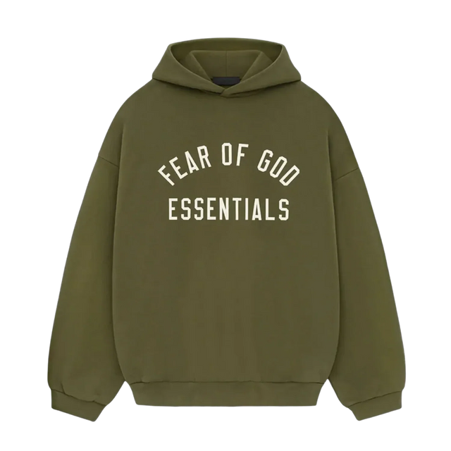 FEAR OF GOD ESSENTIALS FLEECE HOODIE MILITARY GREEN
