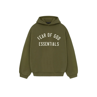 FEAR OF GOD ESSENTIALS FLEECE HOODIE MILITARY GREEN