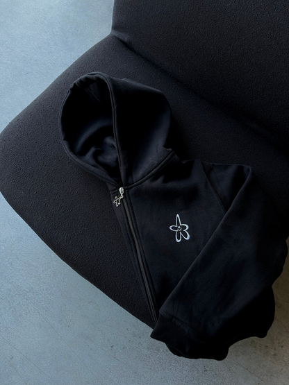 FLOR FANTASTY FLOWER ZIP UP BLACK