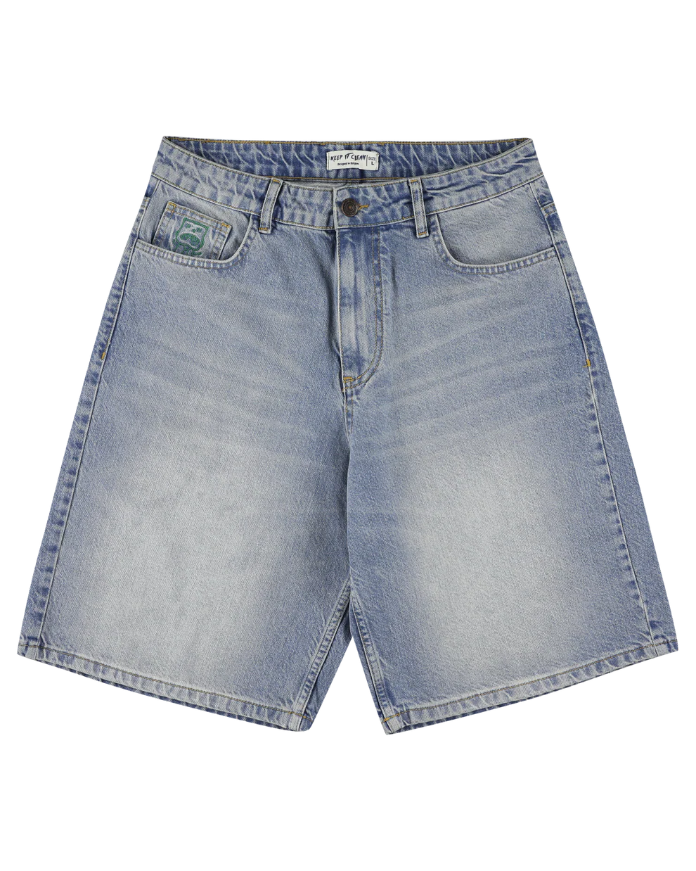KEEP IT CLEAN LOOSE SHORT BLUE EMBROIDED