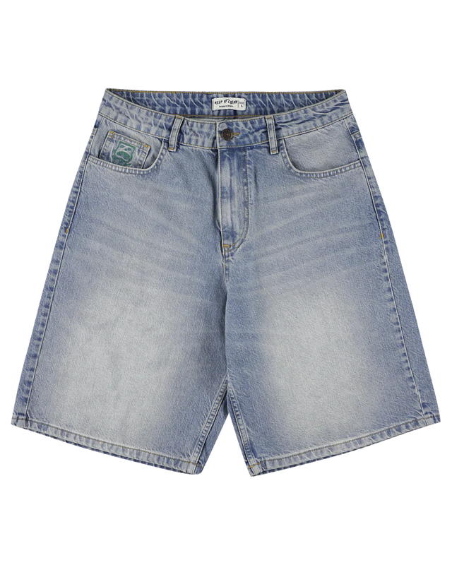 KEEP IT CLEAN LOOSE SHORT BLUE EMBROIDED