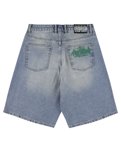 KEEP IT CLEAN LOOSE SHORT BLUE EMBROIDED
