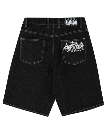KEEP IT CLEAN LOOSE SHORT BLACK EMBROIDED