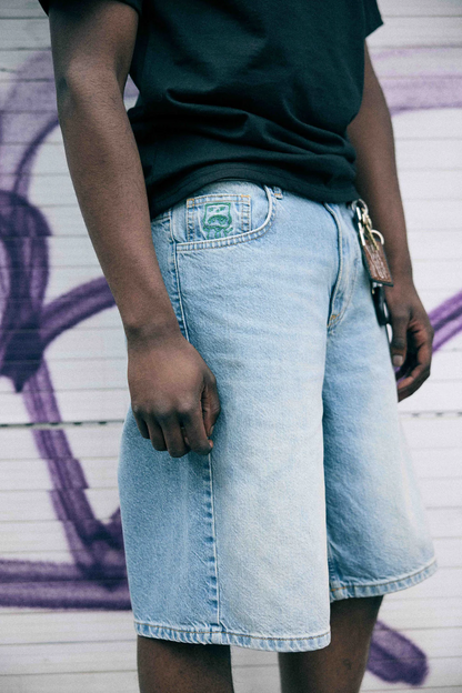 KEEP IT CLEAN LOOSE SHORT BLUE EMBROIDED