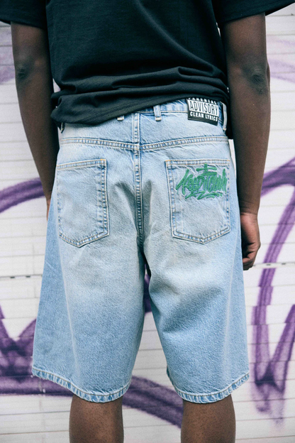 KEEP IT CLEAN LOOSE SHORT BLUE EMBROIDED