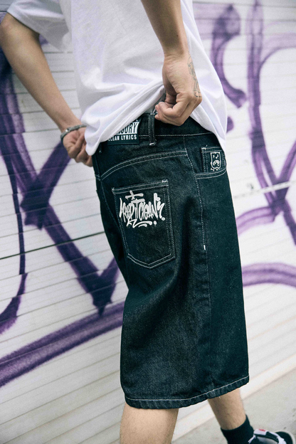 KEEP IT CLEAN LOOSE SHORT BLACK EMBROIDED