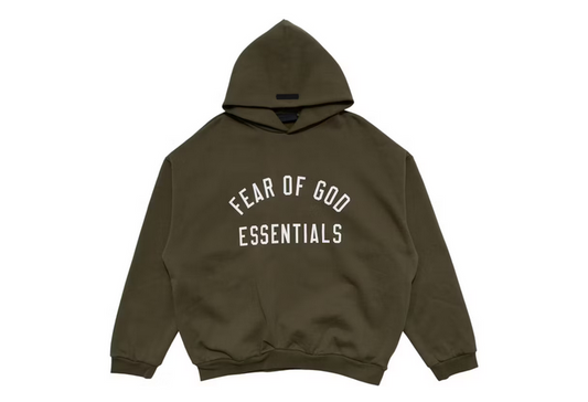 FEAR OF GOD ESSENTIALS FLEECE HOODIE MILITARY