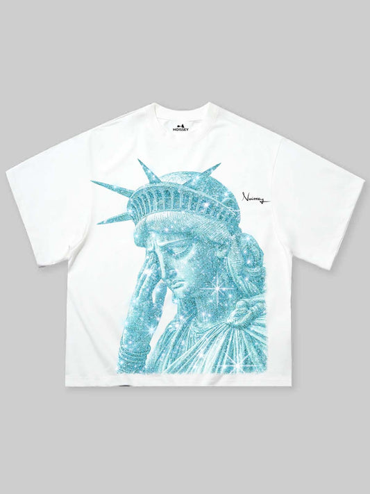CRYING STATUE OF LIBERTY BOXY TEE WHITE